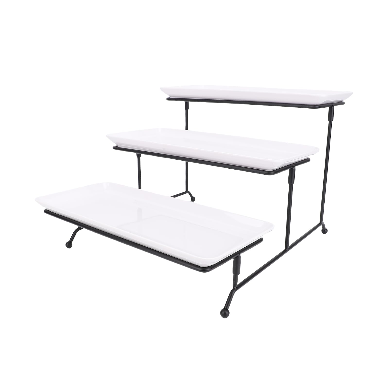 Soporte para servir de 3 niveles con bandejas de porcelana y marco de metal apilable, apto para lavavajillas, ideal para bodas, fiestas, hogar, comedor y decoración de gant