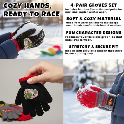 Image of Nickelodeon Boys 4 Pack Mitten or Glove Set: Paw Patrol and Blaze (Toddler /Little Boys)