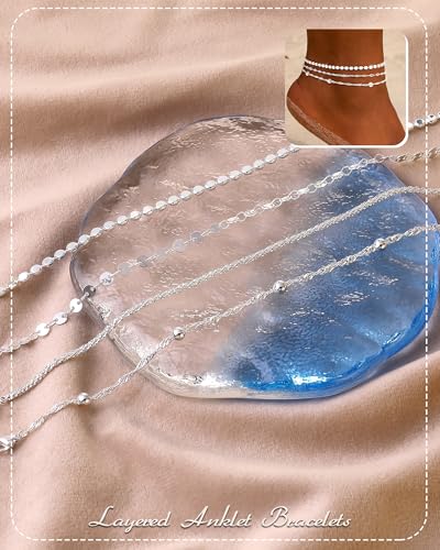 Image of ZHESHY Gold Silver Ankle Bracelets for Women 14K Gold Plated Anklets for Women Waterproof Cuban Link Heart Chain Anklets Set Non Tarnish Dainty Layered Anklet Bracelets for Women Summer Beach Jewelry