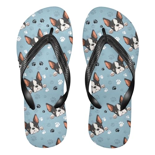 ALAZA Puppy Head Paw Footprint Flip Flops for Women Fashion Beach Slippers Comfort Mens Flip Flops Non-Slip Rubber Shower Slippers Sandal for Hotel Travel Sport,XS