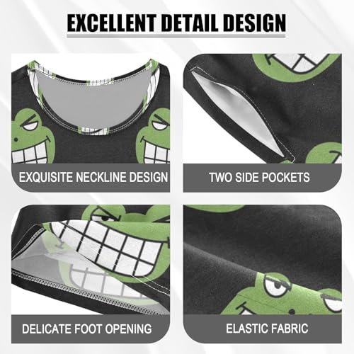 Pajama Short Sets Green Frog Faces Pattern Soft Cotton Summer Sleepwear 2 Piece PJS Size 5-14T3