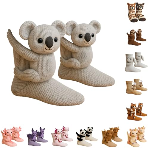 2025 Calcetines Animales Tejidos 3D, Calcetines en Animales Tejidos A Mano, Abrazar Cálido