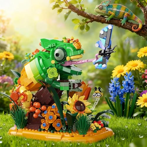 GXJTYYBS Chameleon Garden Bonsai Building Set, 1092PCS Nature Inspired MOC Flowers & Insects STEM Kit Animal, Stunning Desk Decor for Home/Office, Building Blocks for Kids Adults Aged 12+ - Image 4