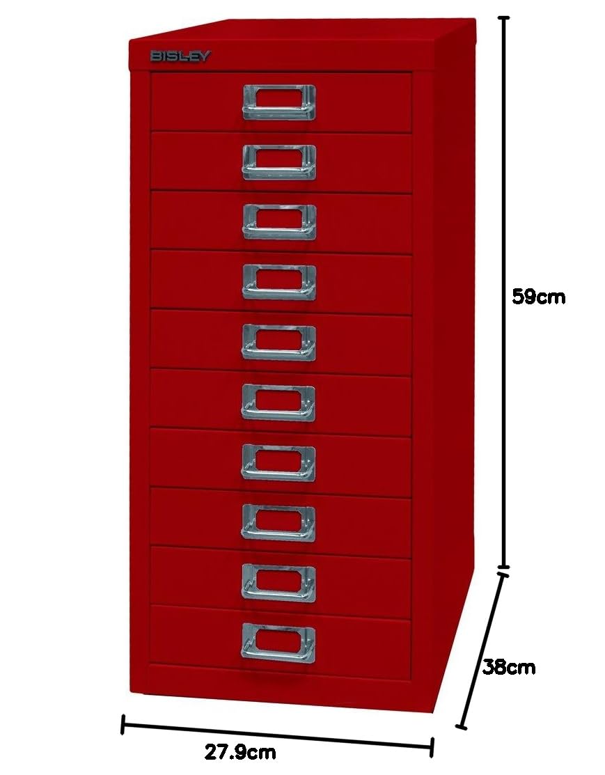 BISLEY MultiDrawer Serie 29, DIN A4, 10 cajones, Metal, 670, Rojo Cardinal, 38 x 27,9 x 59 cm