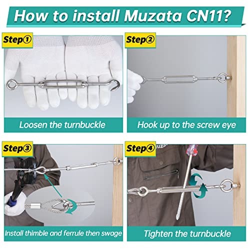 image for Muzata 10 Pack M6 Turnbuckle Stainless Steel Turnbuckles for Cable Wir