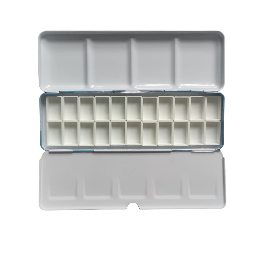 Empty Watercolor Tin Palette Paint Case with White Plastic Empty Watercolor Carrying Magnetic Stripes (Winter Snow with 22pcs Full Pans)