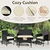 Yaheetech Patio Furniture Set 4 Pieces Conversation Sets, Rattan Chair Wicker Set Loveseat with Soft Cushion and Glass Table for Backyard Porch Garden Poolside Balcony, Black and Beige #2