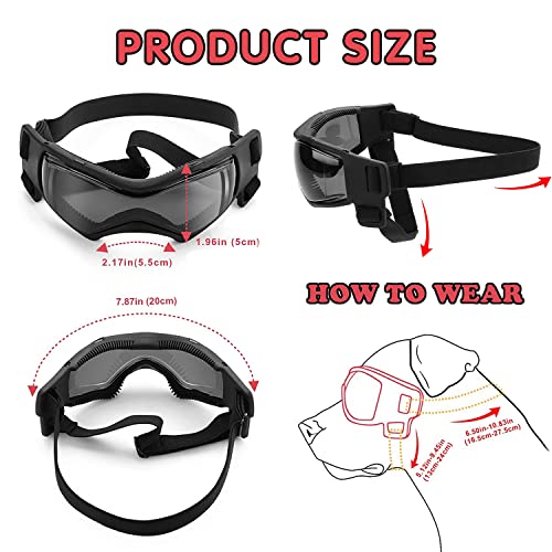 Hund Sonnenbrille, Hundeschutzbrille, Sunglasses for Dog, Hundebrille, Hundebrille UV Wasserdicht, Dog Brille Wasserdichter, Pet-Brillen, für mittelgroße und große Hunde Augenschutz Schwarz