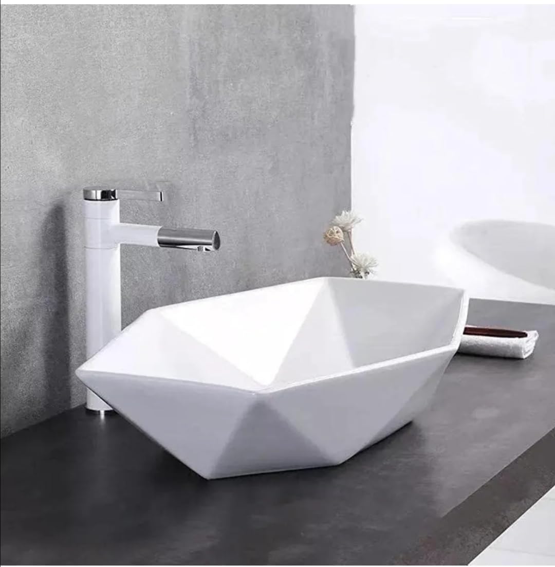 OBCO Ceramic Counter Top Wash Basin | Table Top Hand Basin | Vanity Sink | Over count Sink for Bathroom & Living Room | 23x14x5 Inch White Marble Basin | Glossy Finish (OBCO-1) (B0D8Q2C4KM) Amazon Price History, Amazon Price Tracker