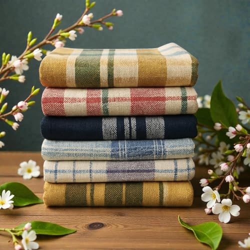 Image of Kitchen Towels Cotton Pack of 12 | Large 59x59 cm Checkered Dish Cloths | Highly Absorbent Tea Towels for Kitchen Cleaning & Wiping | Reusable Multi-Color Towels