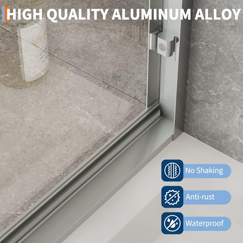 Image of Framed Sliding Shower Door, 44-48 Inches Wide x 72 Inches High, Aluminum Frame with Brushed Nickel Finish, 6mm Tempered Glass with Easy Clean Coating, Wet Dry Separation Design
