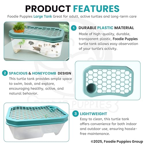 Image of Foodie Puppies Turtle Tank Aquarium - (Large, Honeycomb Tank) (59x36x24cm) with Lid and Ramp | Basking Platform, Swimming Area, breeding, Hibernation Area for Turtle (Color May Vary) (No Accessories)