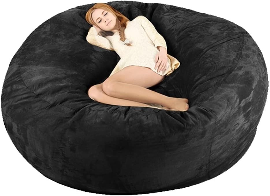 Bean Bag Chair Cover(no Filler),Adults Luxurious Giant 6/7/8ft Huge Bean Bag Chair for Organizing Children Plush Toys or Memory Foam (Color : Black, Size : 7ft)