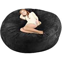 Bean Bag Chair Coverno Filler,Adults Luxurious Giant 6/7/8ft Huge Bean Bag Chair for Organizing Children Plush Toys or Memory Foam Color Black, Size 8ft