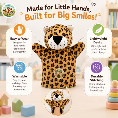 Image of Chi-Chimpu Toyss Cheetah Hand Puppet 22 cm | Cute Animal Hand Puppet for Kids | Soft Plush Storytelling Puppet Toy | Interactive Pretend Play Puppet for Boys & Girls | Educational Learning