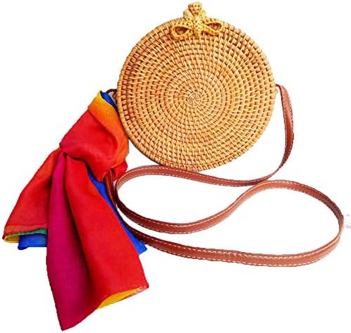 Zinuo Round Woven Ata Rattan Bag Summer Beach Shoulder Bag for Women