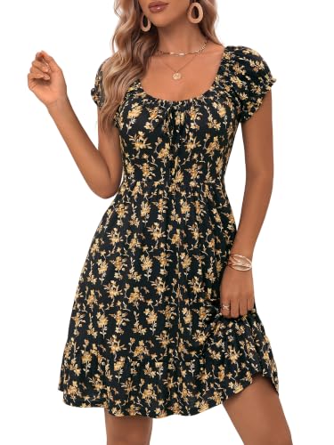 Image of HUHOT Teen Petite Women Floral Short Summer Mini Dresses with Pockets Cute Milkmaid Sundress 2026