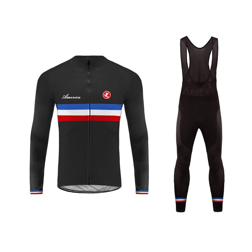 UGLY FROG Men's Pro Team MTB Bike Bicycle Winter Thermal Cycling Long Sleeve Jersey and Bib Pants Tights Set Suit American Cycling Team