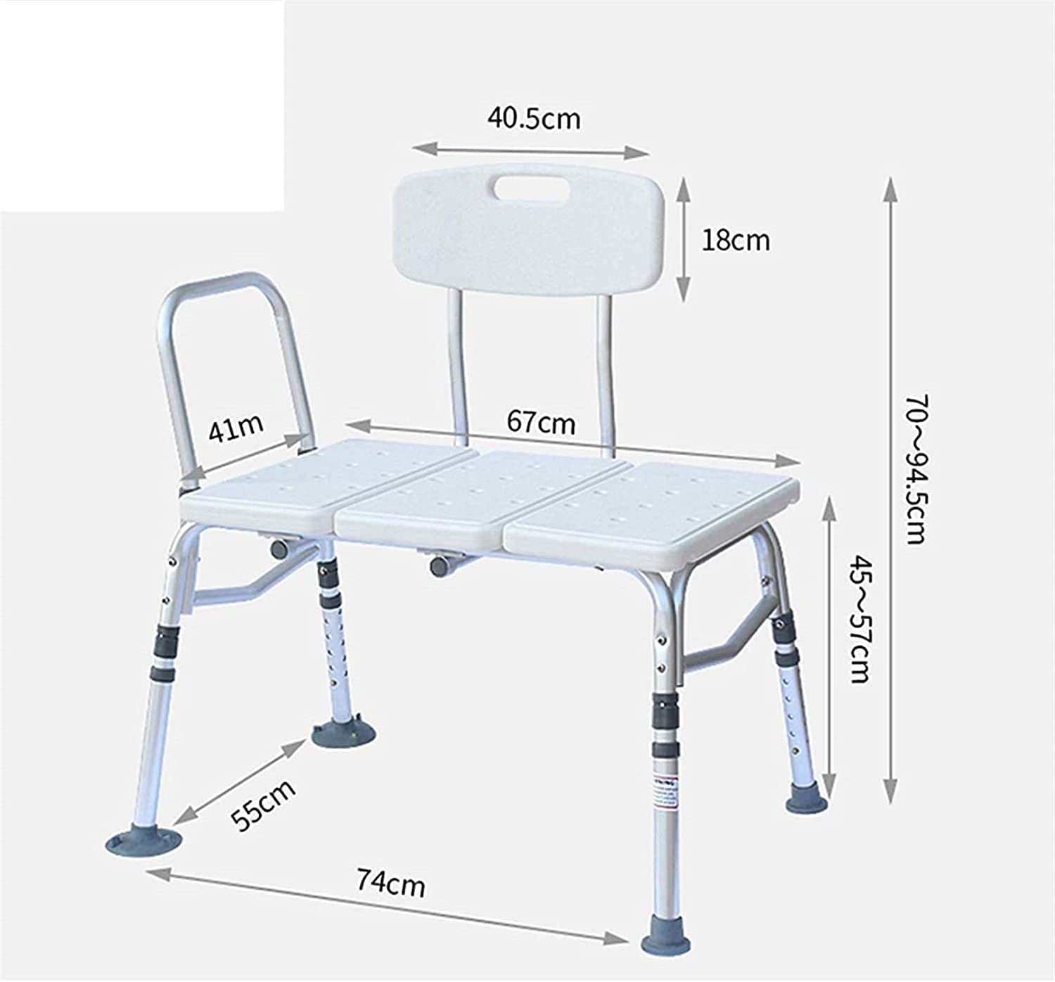 Taburete de Ducha Asiento de Ducha Silla de Ducha Bancos Altura Regulable con Brazos y Respaldo Seguridad Antideslizante (Blanco) (Gris) (Blanco)