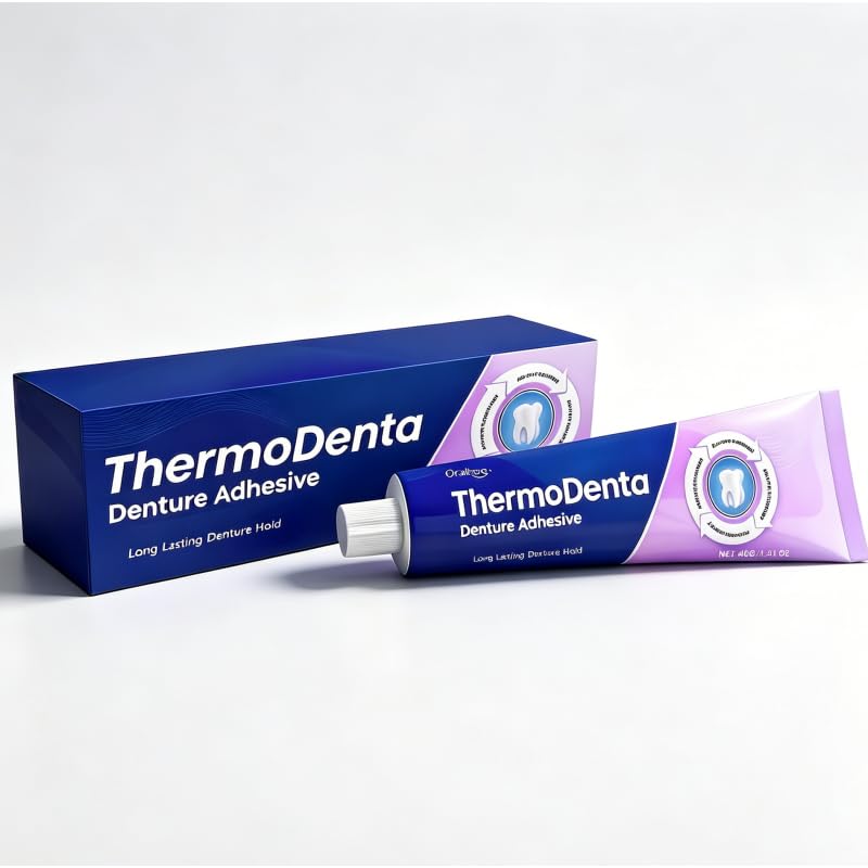 Sylovona Glow Denture Adhesive All-Day Secure Hold for Loose False Teeth Zinc-Free Cushioned Comfort Denture Cream Portable Tube for Full & Partial Dentures 1.41oz