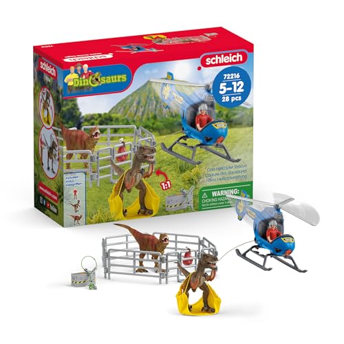 Schleich Dinosaurs - Helicopter Rescue Dinosaur Playset - Dino Playset for Ages 5+