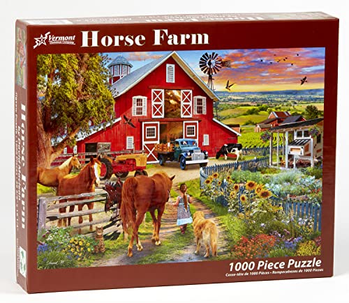 Vermont Christmas Company Horse Farm Jigsaw Puzzle 1000 Piece, The Puzzle Features Various Shades of Green, Brown, and White - Image 2