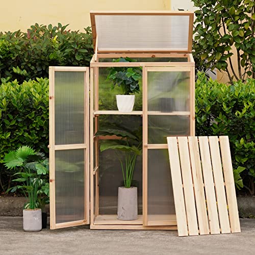 KAHOO-Wooden-Greenhouse-3-Tier-Plant-House-Portable-Greenhouses-Bed-Foldable-Cold-Frame-for-Home-Decor-Indoor-Outdoor-Patio-Balcony-Garden-Backyard-Farmhouse-Flower KAHOO Wooden Greenhouse 3 Tier Plant House Portable Greenhouses Bed Foldable Cold Frame for Home Decor Indoor Outdoor Patio Balcony Garden Backyard Farmhouse Flower