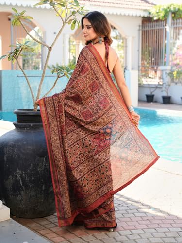 Image of Womanista Ready to Wear Cotton Blend one Minute Saree for Women | farewell saree for girls | latest sarees collection 2026 | stitched saree ready to wear