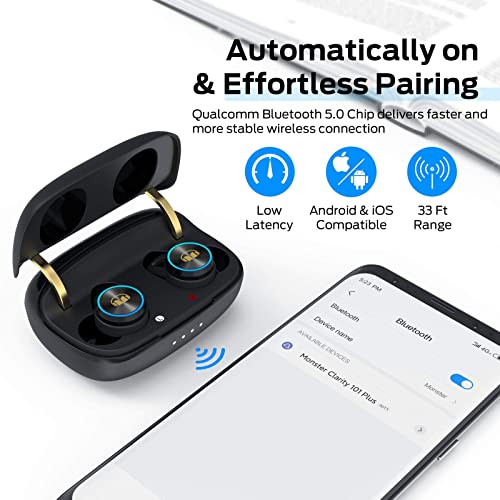 Image of Monster Clarity 101Plus AirLinks Wireless Earbuds, Bluetooth 5.0 in-Ear Headphones with Charging Case, Stereo Earphones Deep Bass Sound, Built-in Mic, Clear Call, Water Resistant Design for Sports