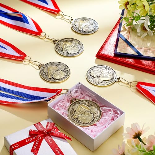 Image of Remuuly 60 Pcs Gold Award Medals 2 Inch Soccer Baseball Volleyball Football Cheer Trophy Medals Metal Awards Bulk with Neck Ribbons Trophy Prize Gifts for Sports Competitions