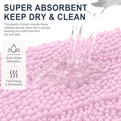 Image of Smiry Thick Chenille Bathroom Rugs 30x20, Extra Soft Absorbent Striped Bath Mat, Machine Washable, Rubber Backing, Bath Rugs for Bathroom, Tub & Shower, Modern Home Decor Accessories, Pink