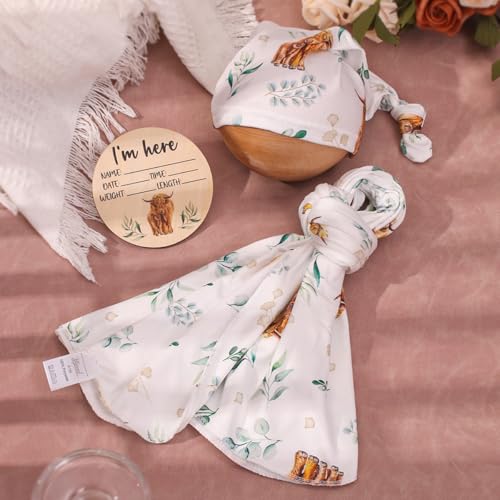 Image of Ylsteed Baby Highland Cow Swaddle Blanket and Headband Set, Newborn Receiving Blanket Swaddle Wrap for Girls and Boys, Swaddling Blankets Neutral for Newborn 32 * 32 in (Highland Cow)