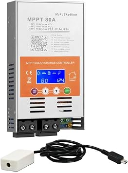80A V124 MakeSkyBlu MPPT Solar Charge Controller,with Cloud Box, 12V/24V/48V Auto,Max 160V PV Input, LCD Display, Compatible with Lithium, LiFePO4, AGM, Gel, Lead-Acid Batteries