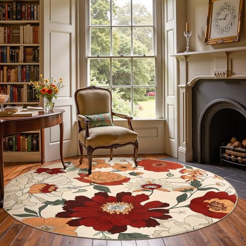 jinchan Lora Round Rug 7ft Vintage Floral Area Rugs for