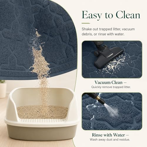 Image of Yimobra Cat Litter Mat, Easy Clean Trapping PVC Mat, 47 inch x 36 inch, Waterproof Backing, Non Slip Bottom, Scatter Control Pad for Litter Box, Dark Blue