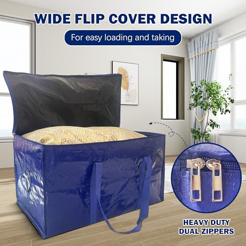 8 Pack Extra Heavy Duty Large Moving Bags with Strong Zipper & Carrying Handles, Sturdy Clothes Storage Bags Totes Bins, Packing Bag Move Boxes College Moving Supplies, Dark Blue - 24 gal - Image 4