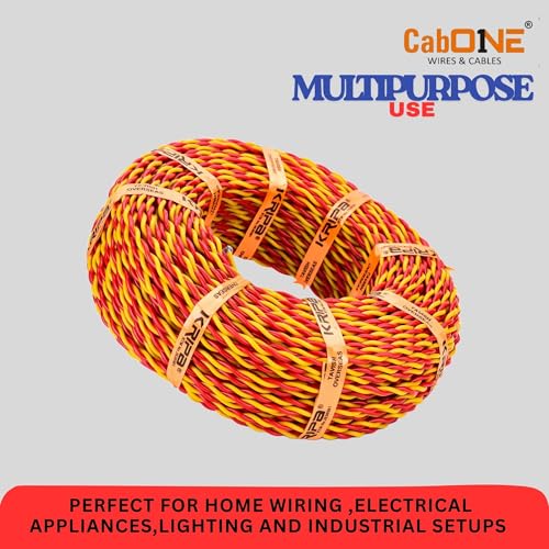 Image of CabONE Two Core Copper Electrical Wire, 90 Meter (Red & Yellow) | Heat Resistant & Flame Retardant (FR) | Lead-Free LSH House Wire for Home & Industrial Use (Red & Yellow, 10 /76)