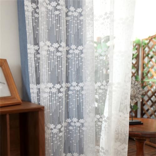 NCWANG Cortinas Opacas,Cortinas Salon Translúcido Cortinas con Ojales Encaje Floral Blanco 1 Pieza 250x270cm (Ancho x Alto) Modernas Decorativas para habitación de los niños,salón,Comedor Dormitorio