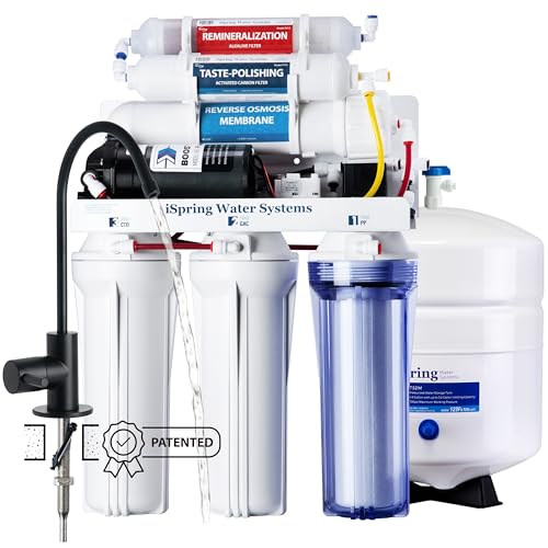 Image of iSpring RCC7P-AK-BLK, 6-Stage Alkaline Reverse Osmosis System with Booster Pump, RO Water Filtration System, Sleek Black RO Faucet, TDS PFAS Removal, Patented Top-Mounted Faucet for Easy Installation