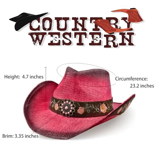Image of Cowboy Hats for Women, Brown Cowgirl Hats Classic Straw Western Hats for Women Music Festival Party Beach.