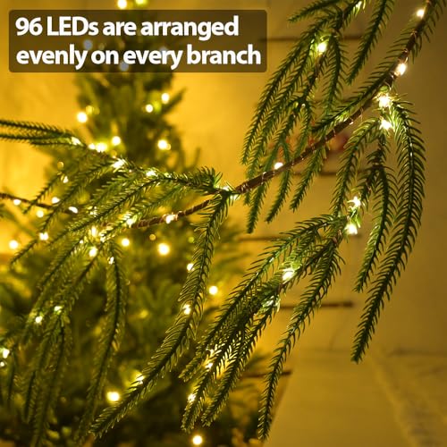 Image of 2025 New Christmas Norfolk Garland Lights 6.56FT Pine Garlands 96 LED 8 Flash Modes Battery Operated Xmas Garland Lights with Timer Lighted Christmas Decorations for Mantle Fireplace Door Home Holiday