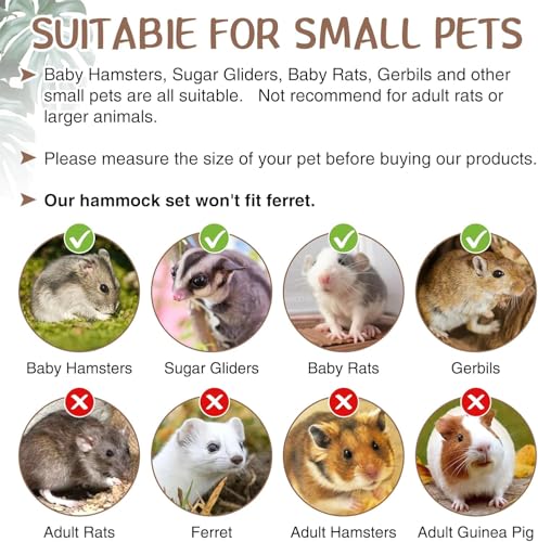 5-teiliges Hamster-Hängematten-Set für Sugar Glider – Käfigzubehör und Spielzeug für Kleintiere Enthält Hängematte, Versteck, Tunnel, Schaukel – ideal für kleine Hamster, Rennmäuse und Sugar Glider