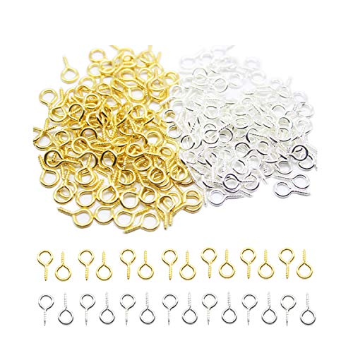 HUIHUIBAO 200 Pieces Mini Metal Screw Eye Pins Hooks Eyelets Screw Threaded for Jewelry Making Findings DIY Crafts, 6 x 13mm(Gold and Silver)