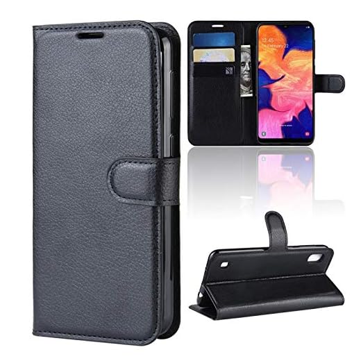 COPHONE® Etui Compatible avec Samsung Galaxy A10 en Cuir Noir Coque Housse de Protection Etui porteufeuille Noir pour Galaxy A10 Haute qualité