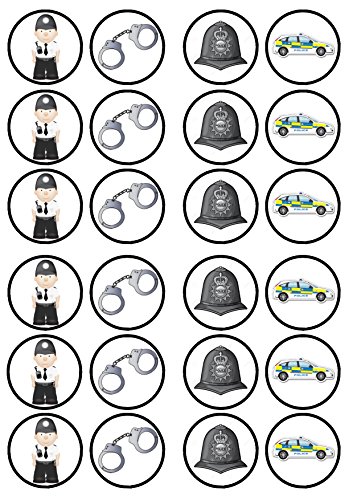 Policeman Police Edible PREMIUM THICKNESS SWEETENED VANILLA, Wafer Rice Paper Cupcake Toppers/Decorations by Cian's Cupcake Toppers Ltd