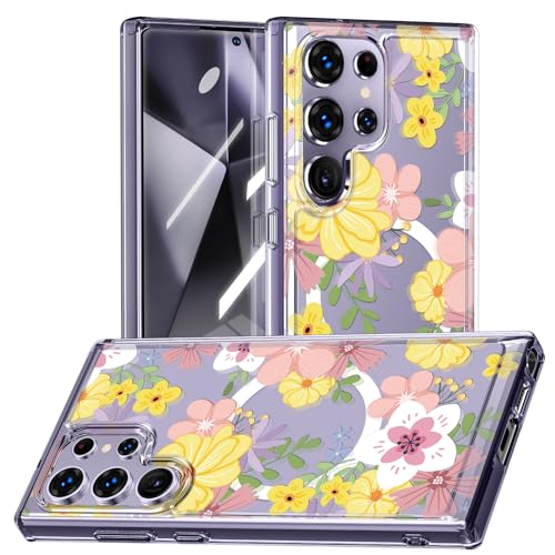MIDIIUGCT Magnetic for Galaxy S24 Ultra Case,Built-in Magnet Circle&Wireless Charging,Military-Grade Shockproof case Cover for Galaxy S24 Ultra [Flower] MUS-CXDZ-01-07