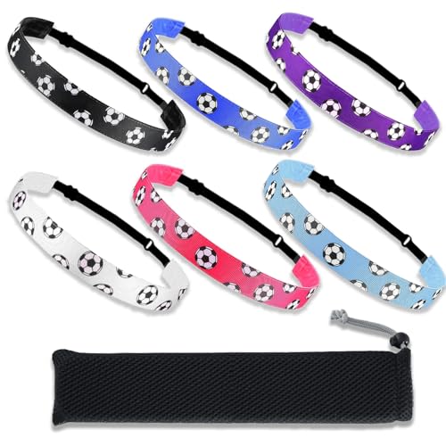 SCORYULE 6PCS Soccer Headbands with Stroage Bag for Girls, Adjustable, Non Slip, Thin Athletic Stretch Elastic Headband Set