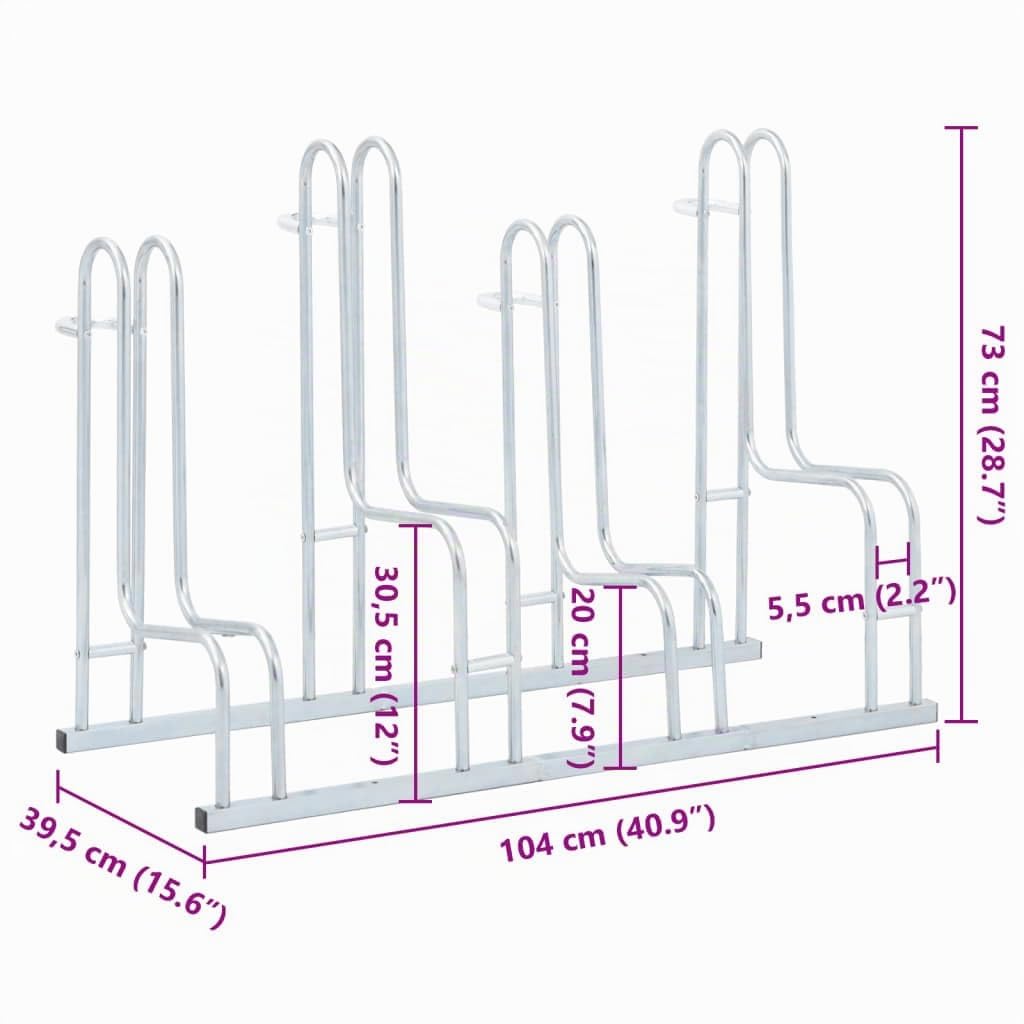 vidaXL Soporte para 4 bicicletas suelo independiente acero galvanizado