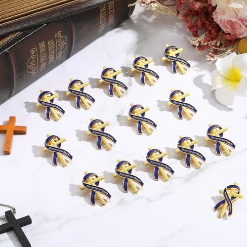 Image of Misdary Funeral Favors for Guests Funeral Memorial Pin Cross Ribbons Forever in Our Hearts Lapel Brooch Pin for Religious Christian Celebration of Life Mourning Remembrance Day