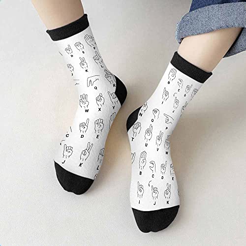 Hand Language Alphabet Crew Socks for Woman Size 6-8 Deaf Mutes English Sign Fingers Gesture Sock3